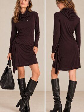 I'm Isola Marras Plum Draped Funnel Neck Asymmetric Dress Size L NWOT